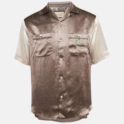 Gucci Brown Logo Applique Satin Hawaii Bowling Shirt S