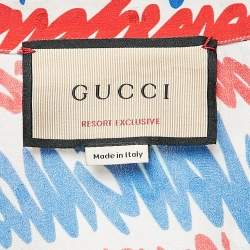 Gucci Red/Blue I Love You Print Silk Short Sleeve Shirt S