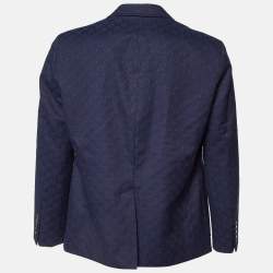 Gucci Navy Blue GG Supreme Jacquard Cotton Blend Blazer XXL