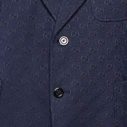 Gucci Navy Blue GG Supreme Jacquard Cotton Blend Blazer XXL