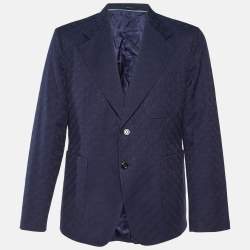 Gucci Navy Blue GG Supreme Jacquard Cotton Blend Blazer XXL