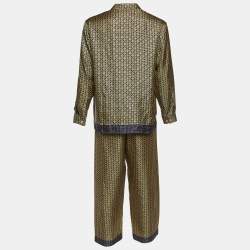 Gucci Yellow/Blue Logo Print Silk Shirt and Pant Set M