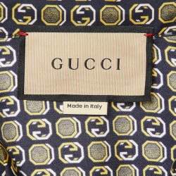 Gucci Yellow/Blue Logo Print Silk Shirt and Pant Set M