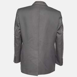 Gucci Grey Gabardine Studded Single Breasted Blazer XL