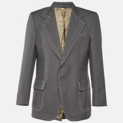 Gucci Grey Gabardine Studded Single Breasted Blazer XL