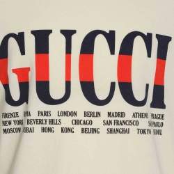Pre Owned Gucci Cream Cotton Cities Graphic T-Shirt M