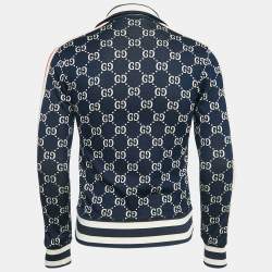 Gucci Navy Blue GG Supreme Jacquard Cotton Knit Zip-Up Cardigan XS