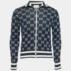 Gucci Navy Blue GG Supreme Jacquard Cotton Knit Zip-Up Cardigan XS