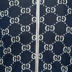 Gucci Navy Blue GG Supreme Jacquard Cotton Knit Zip-Up Cardigan XS