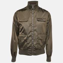 Gucci Olive Green Synthetic Zip-Up Bomber Jacket S