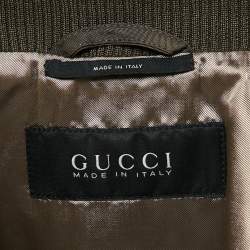 Gucci Olive Green Synthetic Zip-Up Bomber Jacket S
