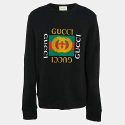 Gucci Black Logo Print Cotton Distressed Sweatshirt L