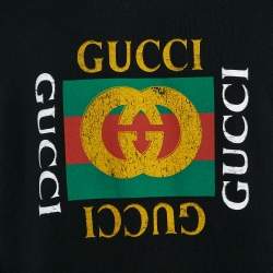 Gucci Black Logo Print Cotton Distressed Sweatshirt L