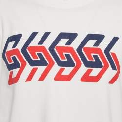 Pre Owned Gucci Off-White Logo Mirror Print Jersey Crew Neck T-Shirt XS