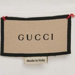 Pre Owned Gucci Off-White Logo Mirror Print Jersey Crew Neck T-Shirt XS