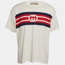 Pre Owned Gucci White Logo Print Jersey Crew Neck T-Shirt XS