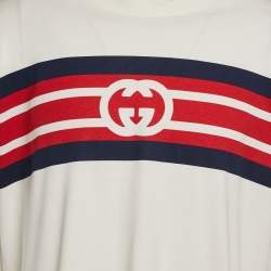 Pre Owned Gucci White Logo Print Jersey Crew Neck T-Shirt XS