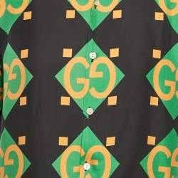 Gucci Black Geometric Logo Print Silk Short Sleeve Shirt XS
