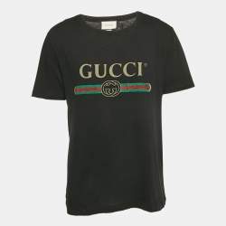 Gucci Black Cotton Vintage Logo Print Jersey Crew Neck T-Shirt M