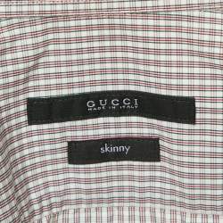 Gucci White/Red Checks Cotton Skinny Shirt M