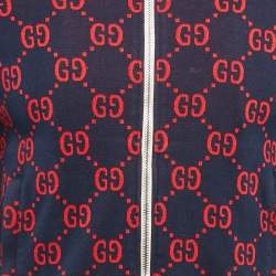 Pre Owned Gucci Navy Blue GG Jacquard Cotton Knit Zip-Up Jacket S