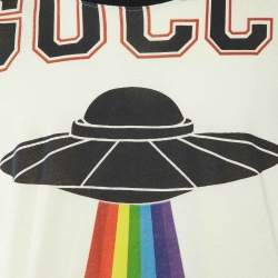 Gucci Cream UFO Print Cotton Distressed Crew Neck T-Shirt XL