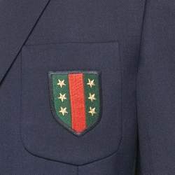 Gucci Navy Blue Badge Applique Gabardine Single Breasted Blazer L