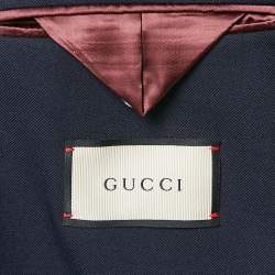 Gucci Navy Blue Badge Applique Gabardine Single Breasted Blazer L