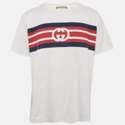 Gucci White Logo Print Jersey Crew Neck T-Shirt S
