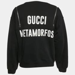 Gucci Black Printed Cotton Zip Detail Sweatshirt S