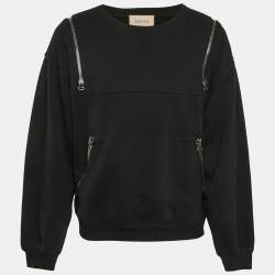 Gucci Black Printed Cotton Zip Detail Sweatshirt S