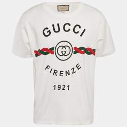 Gucci White Firenze Print Cotton Crew Neck T-Shirt XS