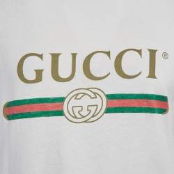 Gucci White Logo Print Cotton Round Neck T-Shirt XS