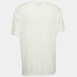 Gucci Cream Logo Embellished Cotton Crew Neck T-Shirt M