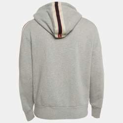 Pre Owned Gucci Grey Cotton Knit Contrast Trim Detail Hooded Zip-Up Sweatshirt M