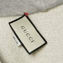 Pre Owned Gucci Grey Cotton Knit Contrast Trim Detail Hooded Zip-Up Sweatshirt M