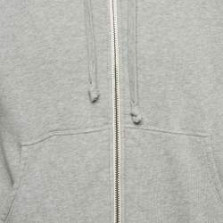 Pre Owned Gucci Grey Cotton Knit Contrast Trim Detail Hooded Zip-Up Sweatshirt M