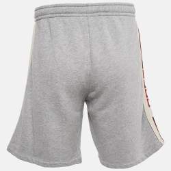 Gucci Grey Tiger Applique Cotton Knit Logo Tape Detail Shorts M