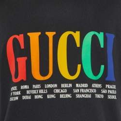 Pre Owned Gucci Black Gucci Cities Print Cotton Crew Neck T-Shirt XL