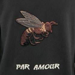 Pre Owned Gucci Charcoal Black Bee Embroidered Cotton Sweatshirt S