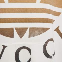 Pre Owned Gucci White Logo Print Cotton Hooded Sweatshirt S