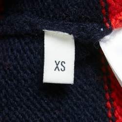 Pre Owned Gucci Navy Blue/Red Striped Bee Jacquard Knit Sweater XS