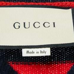Pre Owned Gucci Navy Blue/Red Striped Bee Jacquard Knit Sweater XS