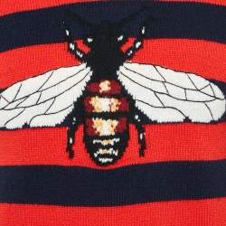 Pre Owned Gucci Navy Blue/Red Striped Bee Jacquard Knit Sweater XS