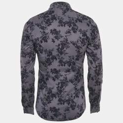 Pre Owned Gucci Grey Floral Print Cotton Button Front Shirt S