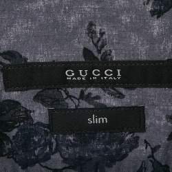 Pre Owned Gucci Grey Floral Print Cotton Button Front Shirt S