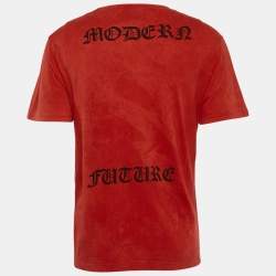 Gucci Red Angry Cat Embroidered Cotton Jersey T-Shirt S