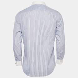 Gucci Blue Striped Cotton Butterfly Embroidered Duke Shirt M