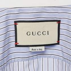Gucci Blue Striped Cotton Butterfly Embroidered Duke Shirt M