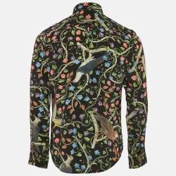 Gucci Black Birds Of Prey Print Silk Button Down Collar Shirt M